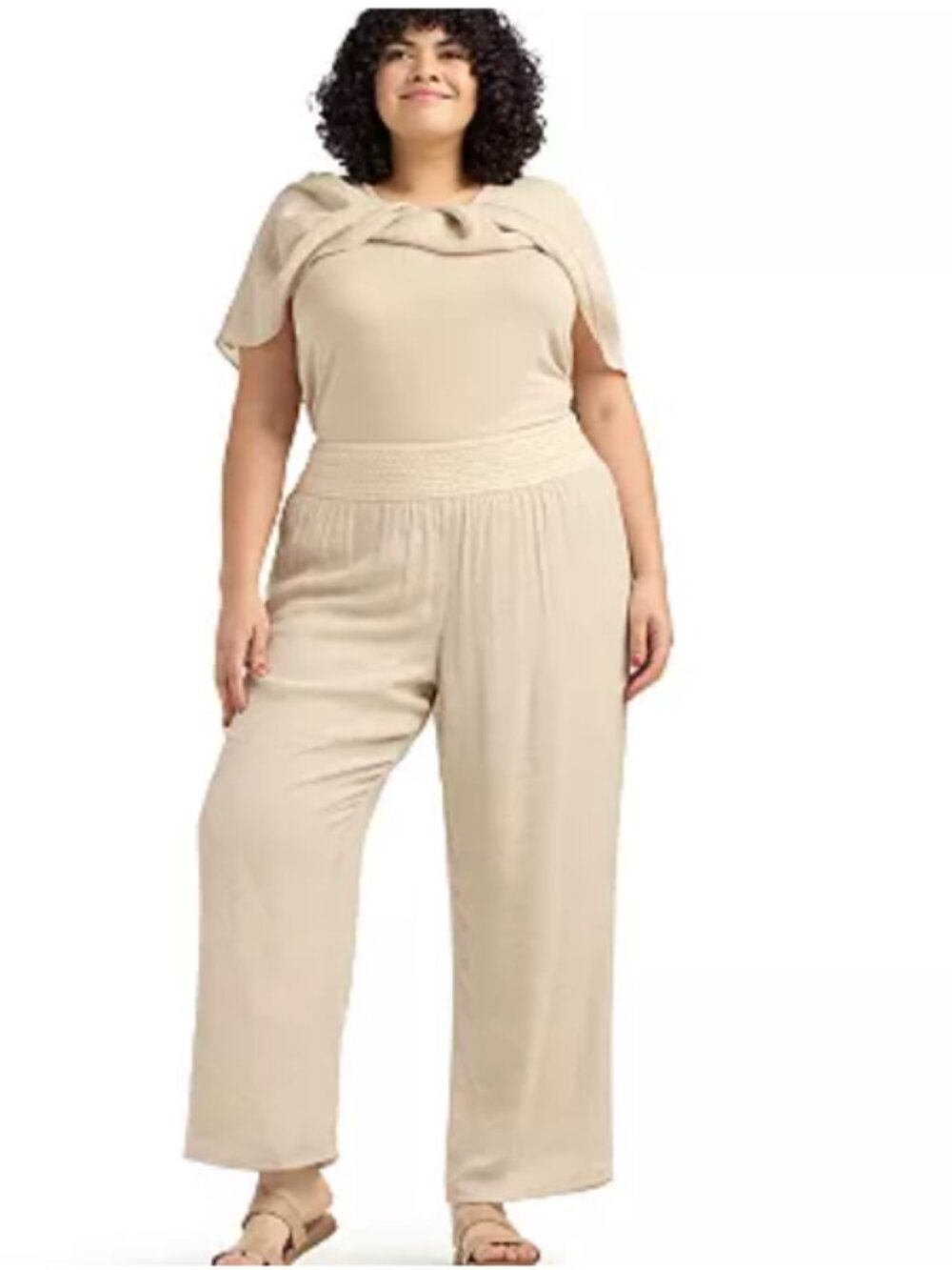 NWT Plus AB Studio Elastic Waist Wide-Leg Pants 1X New Summer Travel Trousers